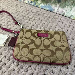 Coach Tan and Pink Signature Wristlet